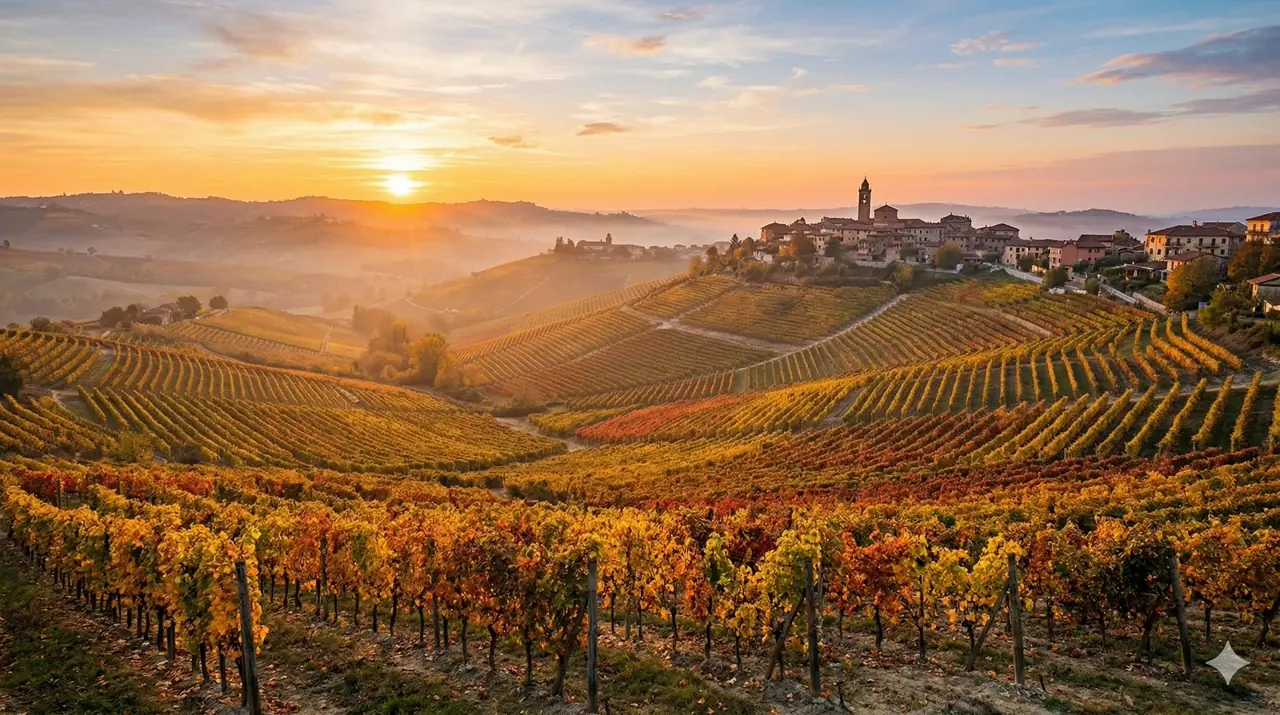Vignobles des Langhe au coucher de soleil, Piémont
